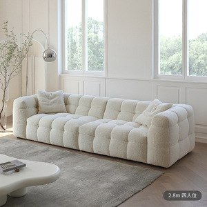 Modern minimalist <b>sofa</b>, retro cream style lamb fleece 3-seater straight couch <b>for</b> small living rooms - Product Image 2