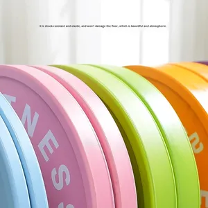 أوزان حديدية مطلية بالمطاط بألوان الماكارون ذات ثقوب كبيرة للرجال والنساء، مجموعة تدريب باربل - Product Image 2