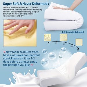 Ergonomic Contoured Memory Foam Cervical <b>Neck</b> <b>Pillow</b> Therapeutic Solid Modern Style White <b>Pillow</b> with Breathable Removable Cover - Product Image 6