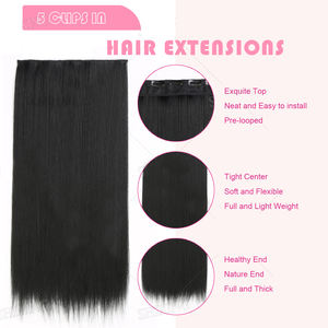 Extensiones de cabello con Clip para mujer, postizo largo recto, extensión de cabello de 24 pulgadas, una pieza, 5 Clips, extensiones de cabello largo y recto - Product Image 3