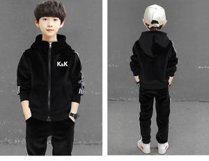 Ensemble d'hiver décontracté sport pour garçons, en velours polyester, avec motif lettres, <span class=keywords><strong>cardigan</strong></span> zippé, tailles moyennes et grandes - Product Image 5