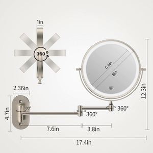 Espejo Redondo de Pared Metálico Giratorio de Doble Cara de 8 Pulgadas con Aumento de 1x/10x, Personalizado, para Cosméticos - Product Image 3