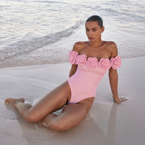 Jsn Tùy Chỉnh 2025 Thiết Kế Mới Sexy Phong Cách Áo Tắm Bow Sọc Một Mảnh Áo Tắm Với Bãi Biển Ăn Mặc Cho Phụ Nữ <span class=keywords><strong>1</strong></span> Mảnh Bộ Bikini - Product Image 3