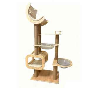Tempat Tidur & Pohon Panjat Kucing Modern dalam Satu Unit, Kayu Solid & Tali <span class=keywords><strong>Sisal</strong></span>, 4 Tingkat, Kemasan Karton, Untuk Penggunaan Rumah Tangga - Product Image 1