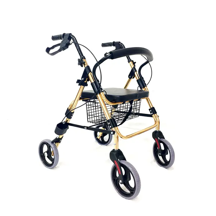 Wholesale folding outdoor lightweight aluminium adults elderly walking aids frame foldable upright walker rollator with seat