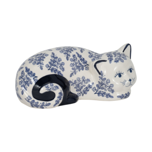 Scultura di Gatto in Ceramica Stile Chinoiserie, Design Floreale Blu e Bianco, Ornamento Decorativo per Soggiorno, Bagno, Ufficio - Product Image 2