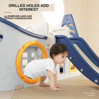 Toboggan combiné pour enfants en forme de bateau pirate, toboggan d'intérieur pour tout-petits, toboggan multifonctionnel en plastique avec panier de basket pour les jeux d'enfants