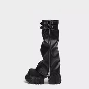 Women's Round Toe Over-The-Knee <b>Thigh</b>-<b>High</b> <b>Boots</b> Chunky Heel with Zip Closure Winter Walking Shoes <b>Plus</b> <b>Size</b> Available - Product Image 3