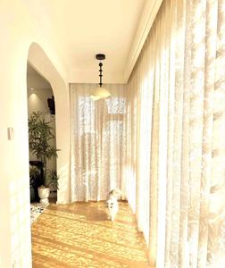 Voilage double couche style français pour salon, balcon et chambre, style crème, dentelle brodée ajourée motifs branches sous la lune - Product Image 1