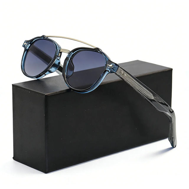 Retro Double Beam Sunglasses Men Women Ultralight Ellipse Rivet Frame Outdoor Driving Ultraviolet Protection Sun Glasses