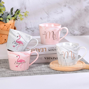 Jia Huan Ceramics <b>Marble</b> Ceramic <b>Mug</b> With Flamingo Design Wedding Gift Cup Microwave Safe Office Water Cup - Product Image 2