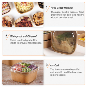 Cajas de Comida Cuadradas de Papel Kraft Biodegradable de 32 oz Personalizadas de Printon, Envases Desechables para Comida para Llevar con Tapas - Product Image 3