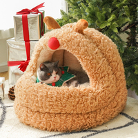 Vente en gros OEM&ODM Lit-caverne de Noël en forme d'elk pour chat, Lit de luxe pour animaux de compagnie, Lit écologique pour chien