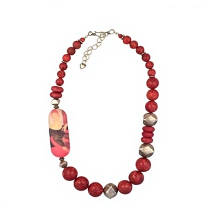 Nouveau Collier Perlé Jaune, Noir et Blanc en Résine Acrylique, Bijou Tendance et Élégant, Unisexe, pour Femme - Product Image 2
