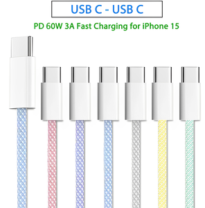 สายชาร์จเร็ว PD 60W USB C to USB C ความยาว 1 ม./2 ม. สายถักไนลอน สำหรับ MacBook/iPhone 17 16 15/<span class=keywords><strong>Samsung</strong></span> OEM/ODM ขายส่ง - Product Image 2