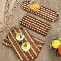 Ensemble de plateaux de service en bois rayé, décoratifs, ovales, rectangulaires, pour café, thé, dessert, nourriture, pour hôtel, maison, café