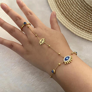 Impermeable de acero inoxidable protector mal de ojo joyería dedo pulsera dedo pulseras anillo mano <span class=keywords><strong>cadena</strong></span> no deslustre dedo <span class=keywords><strong>cadena</strong></span> - Product Image 2