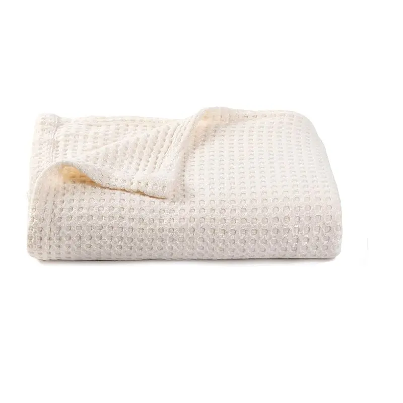 Wholesale Soft Custom Logo Breathable Skin-Friendly Reusable Organic Cooling Muslin Cotton Waffle Woven Throw Blankets