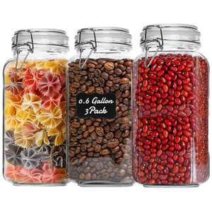 HYRI-ComSaf Lot de 3 grands bocaux en verre hermétiques de 78 oz avec couvercle à fermeture à ressort pour le stockage en vrac des aliments, récipients de garde-manger à large ouverture - Product Image 1
