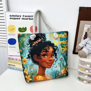 Cool Art African Girl Printed Women's Handbag Large Capacity Black <b>Canvas</b> Tote Bag Fabric Lining Room-Suitable Dirt Braided Girl - Product Image 6