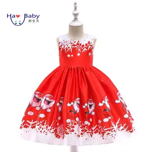 Hao Baby Kerst Bloem Gril Gesmeed Party Wear Ronde hals mouwloze jurk