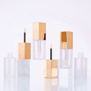 Luxury 5ml Gold Lip <b>Gloss</b> Tube Silver Square Lip <b>Gloss</b> Bottle Transparent Frosted Empty Lip <b>Gloss</b> Container with Thin Brush - Product Image 4