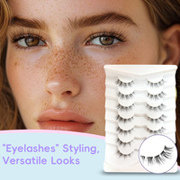 Cils en C de 7-12 mm, lot de 7 paires, faux cils style manga, queue pointue, bande transparente souple, matériau PBT, vente en gros disponible