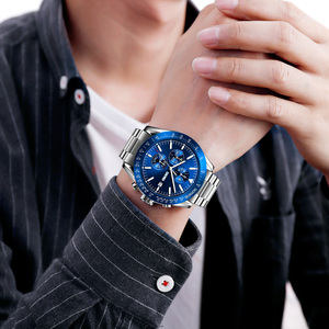 Reloj cronógrafo redondo para hombre, reloj de pulsera de lujo de acero inoxidable, reloj de cuarzo resistente al agua 30M, reloj de pulsera con correa de cuero - Product Image 2