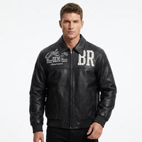 Veste en cuir d'agneau OEM de haute qualité pour hommes, avec broderie et appliques en strass personnalisées, style tendance, vente en gros