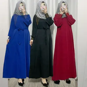 Latest Designs Islamic Clothing Turkish Kuwaiti Dubai Abaya Muslim Dress Nida Fabric Rhinestone Women Dubai Modest Dress Abaya