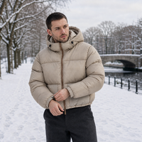 Veste matelassée surdimensionnée pour homme, coupe courte, chaude, épaisse, en duvet, avec capuche, coupe-vent, parka isolée, veste matelassée