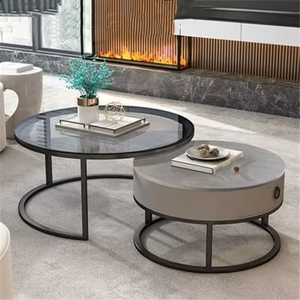 Tavolino da Salotto Rotondo in Vetro Effetto Pietra Nordico 2025 - Arredamento Moderno Minimalista di Lusso Leggero - Product Image 1