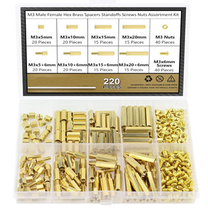 Baiguluo <b>M3</b> Hex Brass Standoffs <b>Screws</b> Nuts Assortment Kit 220 Pieces Metric Internal Hex Natural Finish - Product Image 1
