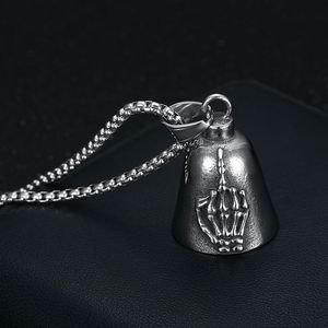yunnique <b>Titanium</b> Steel Bell Pendant Necklace Vintage Skull Hand Design Unisex Fashion Jewelry - Product Image 3