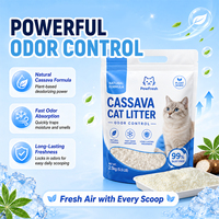 Litière pour chat en cassave en gros, anti-odeur, faible teneur en poussière, biodégradable, jetable aux toilettes, emballage personnalisé, échantillon gratuit