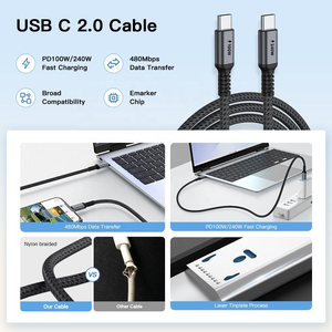 Câble USB-C en nylon 240W Gen2 10 Gbps USB 3.2 avec <span class=keywords><strong>sortie</strong></span> vidéo 4K 60Hz et charge rapide 6A pour <span class=keywords><strong>iPhone</strong></span> 16/15/<span class=keywords><strong>14</strong></span> <span class=keywords><strong>Pro</strong></span> <span class=keywords><strong>Max</strong></span> - Product Image 2