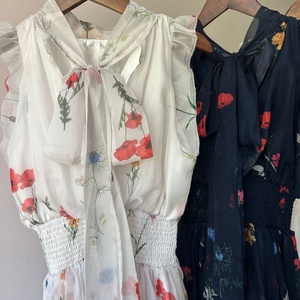 夏季别致清新印花蝴蝶结蕾丝立领无袖褶边甜美女装 - Product Image 6