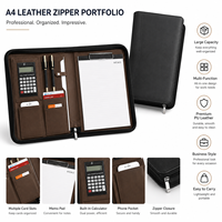Portafolio de Cuero A4 con Cierre y Calculadora, Personalizable con Logotipo, Bolsa para Documentos de PU Encerado Premium, Organizador de Negocios para Reuniones de Oficina