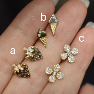 Pendientes de trébol de <span class=keywords><strong>helado</strong></span> de fresa para mujer, oro amarillo sólido auténtico de 18K, conjuntos de joyería de piedras preciosas de diamante completo para mujer <span class=keywords><strong>2022</strong></span> - Product Image 2