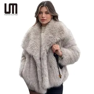 Liu Ming売れ筋製品2024冬の女性ハイストリートラグジュアリービッグファーカラーフェイクフォックスファージャケットオーバーコートコート