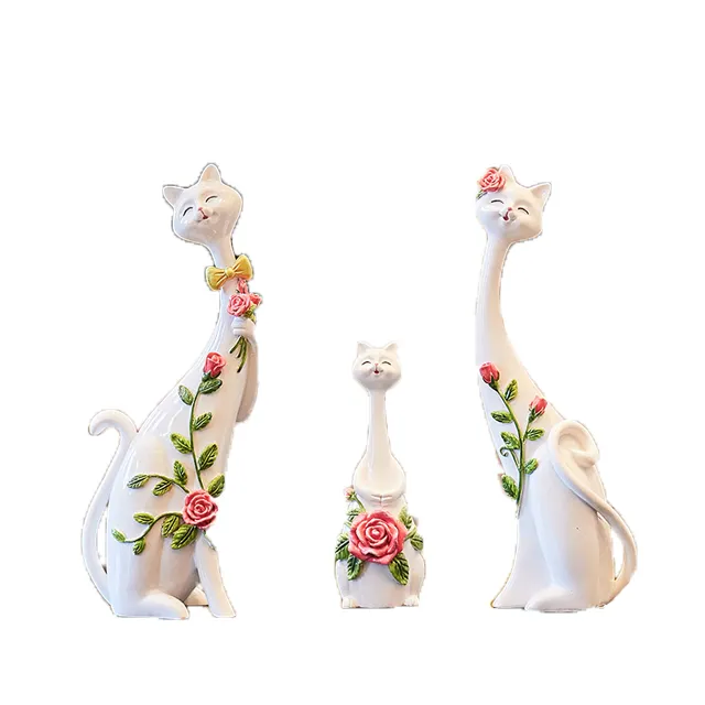 OEM Hochzeits geschenks ets Luxus harz Rose Cats Drei Stück pro Set Figuren Geschenkset Hochzeits rückgabe Geschenk