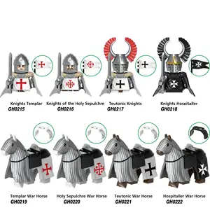 Série Medieval Soldado Exército Mini Série Medieval Templos Túmulos Hospitais Teutônicos Cavalos de Guerra Figuras Building Blocks Brinquedos PVC