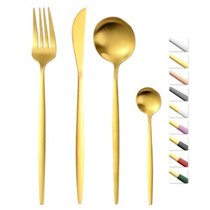Matte Thép Không Gỉ Đồng Bạc Hiện Đại Kim Loại Vàng Dao Kéo Set Cưới Flatware Set - Product Image 1