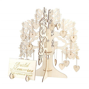 Nuevo árbol de madera en forma de corazón, <span class=keywords><strong>libro</strong></span> de invitados de boda, Árbol de los deseos para decoración de mesa de fiesta de boda - Product Image 1