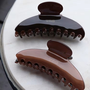 맞춤형 로고 여성용 대형 프랑스 고급 헤어 클립 맞춤형 Maillard 색상 아세테이트 소재 - Product Image 2