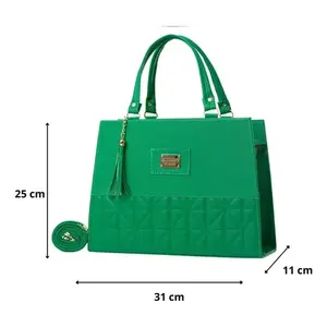 Sac fourre-tout Fana Ikia pour femme en cuir microfibre vert à motif alligator, fermeture ouverte, idéal pour les occasions décontractées et les mariages - Product Image 6