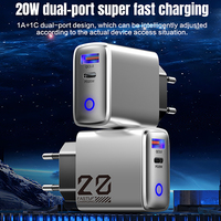Cargador de Pared USB Tipo C de 20W con Carga Rápida PD y QC3.0, Protección OTP, para Teléfonos Móviles y Laptops
