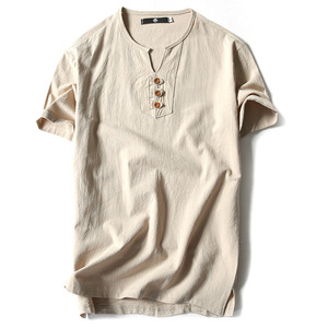 Tùy Chỉnh Người Đàn Ông Tự Nhiên Của Bông Linen T Áo Sơ Mi Thời Trang Ngắn Tay Áo Cây Gai Dầu T Áo Sơ Mi - Product Image 2