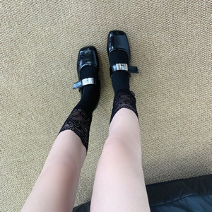 Lace <b>Socks</b> Women Mid Calf Elegant Black Solid Color <b>Polyester</b> Fiber Sweat Absorbing Youth 18 40 Years Old - Product Image 1