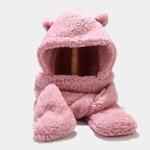 Cache-cou, <span class=keywords><strong>bonnet</strong></span>, écharpe et gants 3 en 1 en fausse fourrure polaire d'hiver, motif ours mignon, pour voyage, unisexe, adulte, prix abordable - Product Image 6